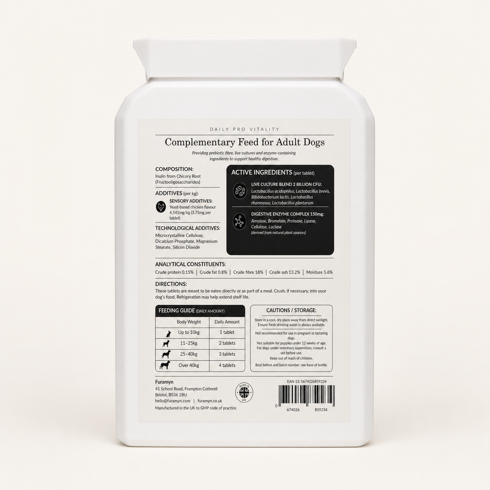 Daily Pro Vitality back label: ingredients, feeding and cautions
