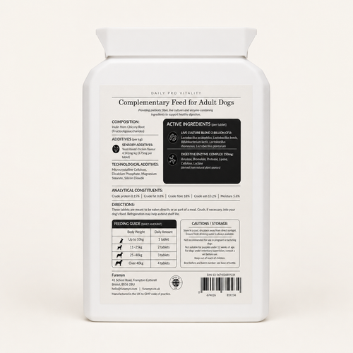Furamyn Daily Pro Vitality — back label with full ingredients, feeding guide and cautions